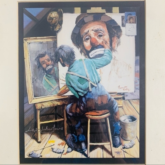 Vintage Emmett Kelly reflecting reality clown painting vintage lithograph - Picture 2 of 3